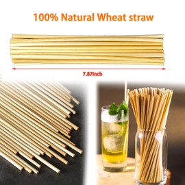 200 Count Biodegradable Wheat straw, Plastic-free cold drink straws, Disposable Eco-Friendly Drinking Straw for Home, Restaurant, Parties, Smoothie, Coffee - 7.87 Inch & 100% Compostable
