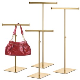 Leinuosen 4 Pcs Tabletop Purse Display Stand T Shaped Adjustable Height Purse Rack Stand Handbag Holder Purse Hanger Stand (Gold)