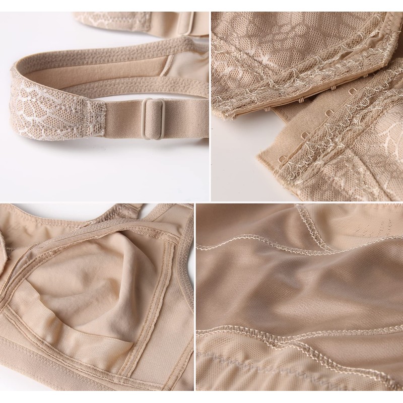 DotVol Women's Full Figure Front Closure Wirefree Jacquard Back Support