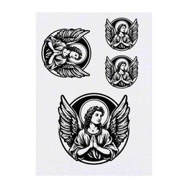Azeeda 4 x 'Engel im Kreisrahmen' Temporäre Tattoos - Wasserfest, Hautfreundlich & Ungiftig · Transfers in Verschiedenen Größen (TO00073384)
