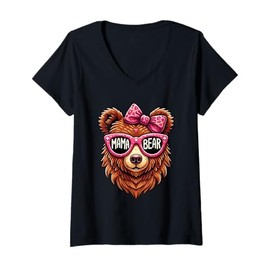 Womens Mama Bear Mother Bear Lover Parent Mother's Day Motherhood V-Neck T-Shirt