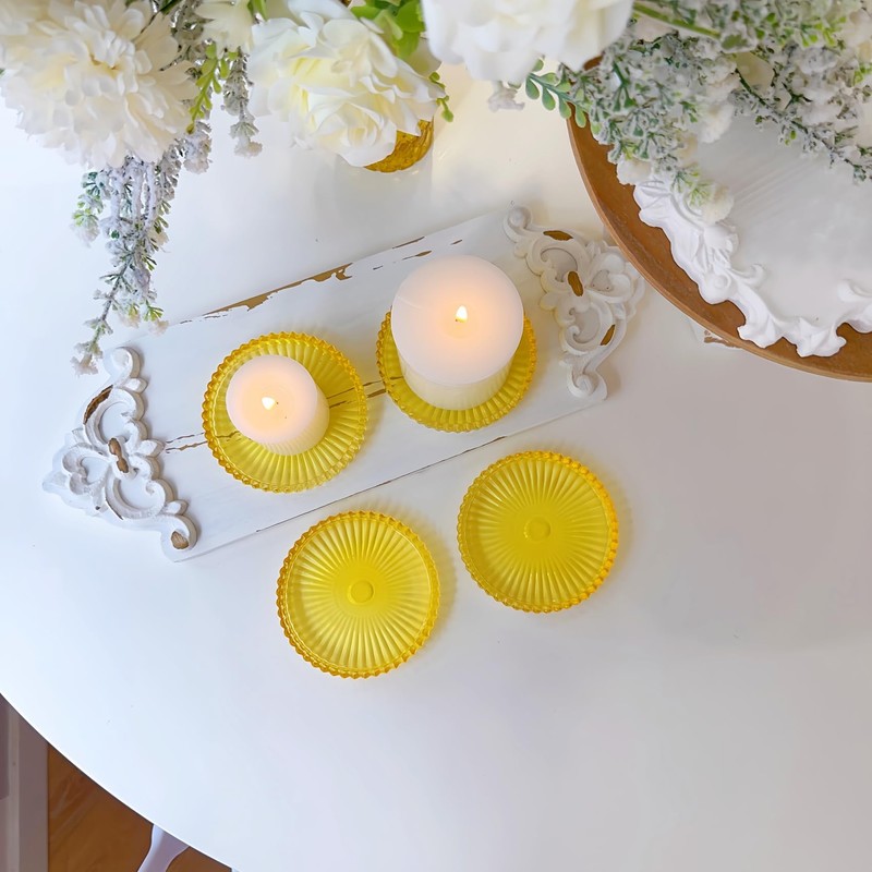 ECHFSM Set of 2 Candle Plate 3.8 Inch Glass Candle