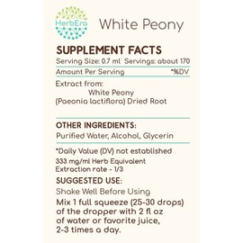 HerbEra White Peony A120 Alcohol Herbal Extract Tincture, Concentrated Liquid Drops Natural White Peony (Paeonia Lactiflora) Dried Root (4 fl oz)