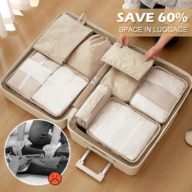 Packing Cubes for Suitcases, 13PCS Multifunction Luggage Suitcase Organiser Bags, Waterproof Travel Packing Cubes for Backpack, Essential Travel Cubes Clothes Shoes Storage Bags (Beige)