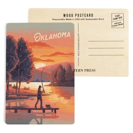 Oklahoma, Fishing with Hills (4x6 Birch Wood Postcards, 2-Pack Stationary, Rustic Home Wall Decor)