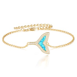 LWQQWL Opal Whale Tail Bracelet Gold Plated Adjustable Chain Blue Bracelet Birthday Anniversary Jewelry Gift for Women