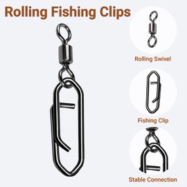 AMYSPORTS High Strength Saltwater Barrel Swivels Fishing Tackle Stainless Steel Line Connector Fishing Snaps Swivel Change Quick Fishing Clips Snap Black Nickel, 50pcs, 112lbs