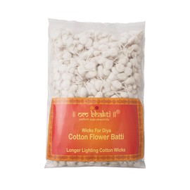 II om bhakti II Raw Cotton Wicks Hand Made Round Shape Diya Batti Ghee Wick Phool Batti for Puja, Pack of 1000, White - Long Diya Jyot Rui Batti Deepam Vattulu Pooja Articles, Flower batti