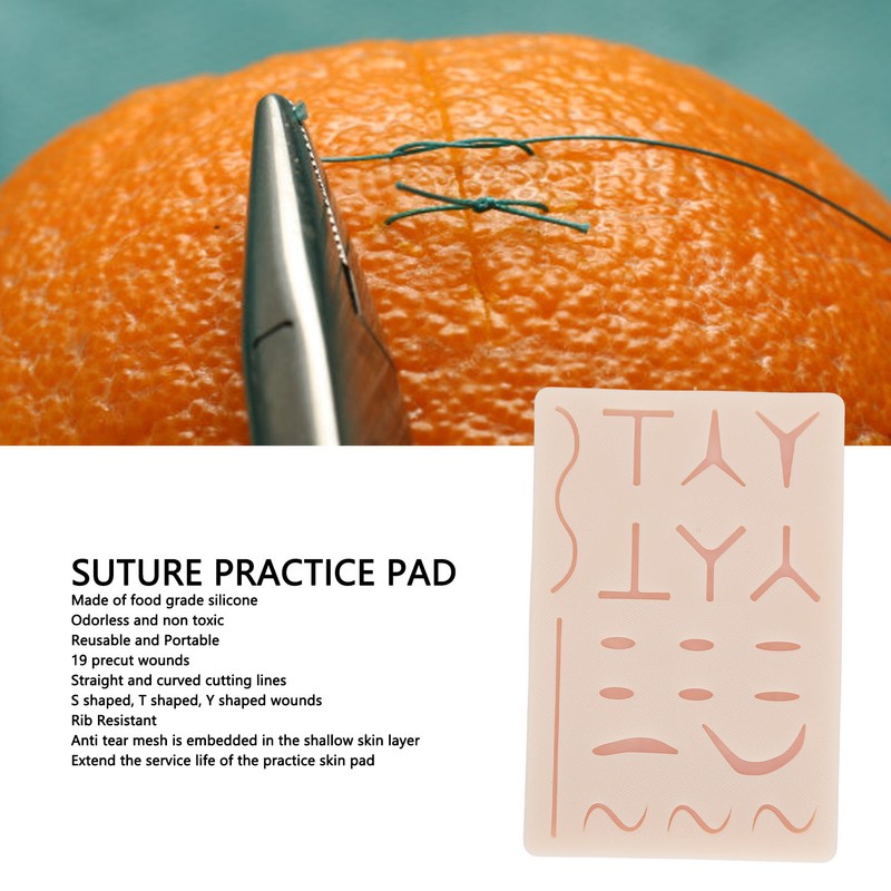 Suture Practice Pad Reusable Silicone Sature Training Skin Pad with