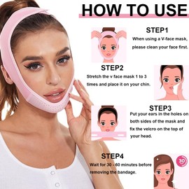 V Gesichtsmasken, Atmungsaktive V-Förmige Gesichtsbandage, Wiederverwendbare V-Linienmask, Wiederverwendbare Doppelkinn-Reduzierer, Gesichtslifting-Verband, Für Schlaffe Gesichtshaut, Rosa