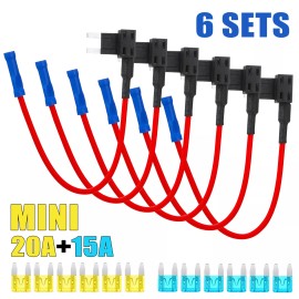 Unbranded 6x A Circuit Fuse Add Blade Tap Mini 15Amp 20Amp Zinc Alloy For Car Boat Truck