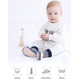 Adorel Baby Socks Non-Slip Slippers Lined 2 Pairs, blue hamster grey owl