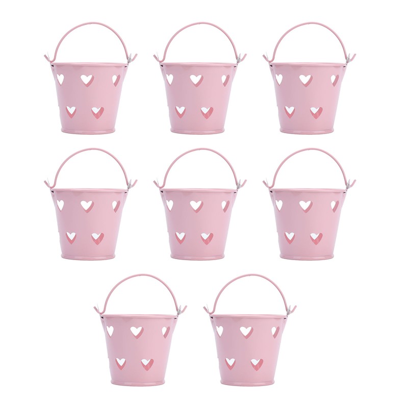 12pcs Mini Metal Bucket Hollow Heart Shaped Bucket with Handle