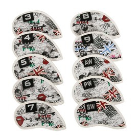 Leather Golf Club Iron Head Covers 10 Piece Set Union Jack Newspaper Headcover Protector Red