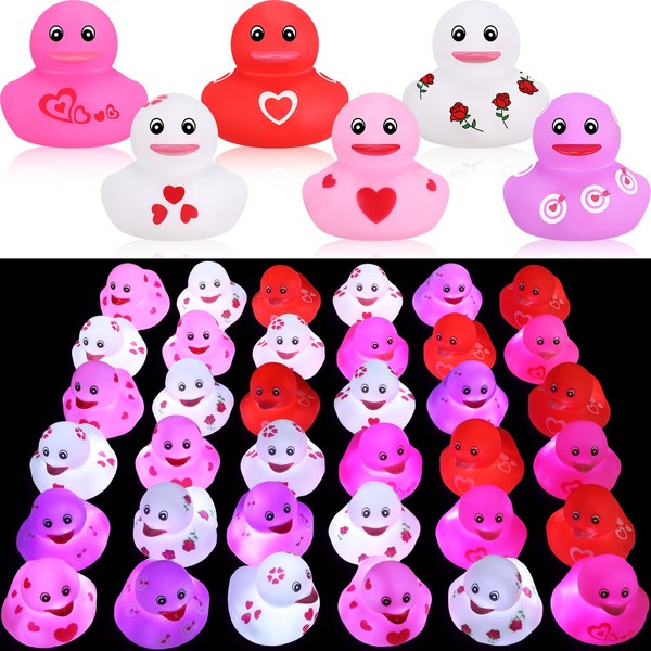 Shappy 100 Pcs LED Light Up Valentine's Day Rubber Ducks