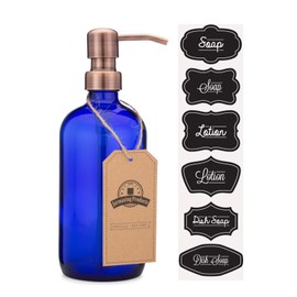 Cobalt Blue Glass Pint Jar Soap and Lotion Dispenser with Metal Pump - 16 Ounce - (Copper, 1)