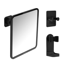 Fog free shower mirror - rotatable, adjustable shaver hook, suitable for both men and women with makeup mirrors, shower accessories, bathroom anti fog mirror (8 * 7 inches), shaver holder (black)