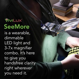 SeeMore by ViviLux Wearable LED Magnifying Neck Light with 3X & 7X Magnifiers, Hands-Free 40 Hour Battery Lighting for Crafts & Hobbies, Reading and Detailed Work