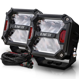 BEAMTECH 4 Inch 120W 14400LM White LED Pods Spot Flood Combo Work Light with Wiring Harness Driving Off Road Lights for Truck SUV ATV UTV