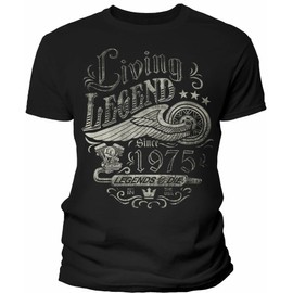 Living Legend 1975 T-Shirt 50th Birthday Gift for Men Vintage Biker Style Distressed Design - F/Black-Lg