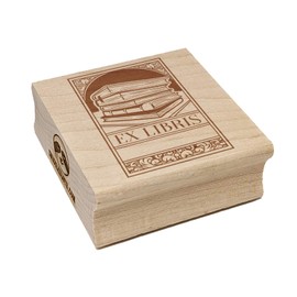 Ex Libris Bookplate Stack of Books Reading Square Rubber Stamp for Stamping Crafting - 2.75in Large