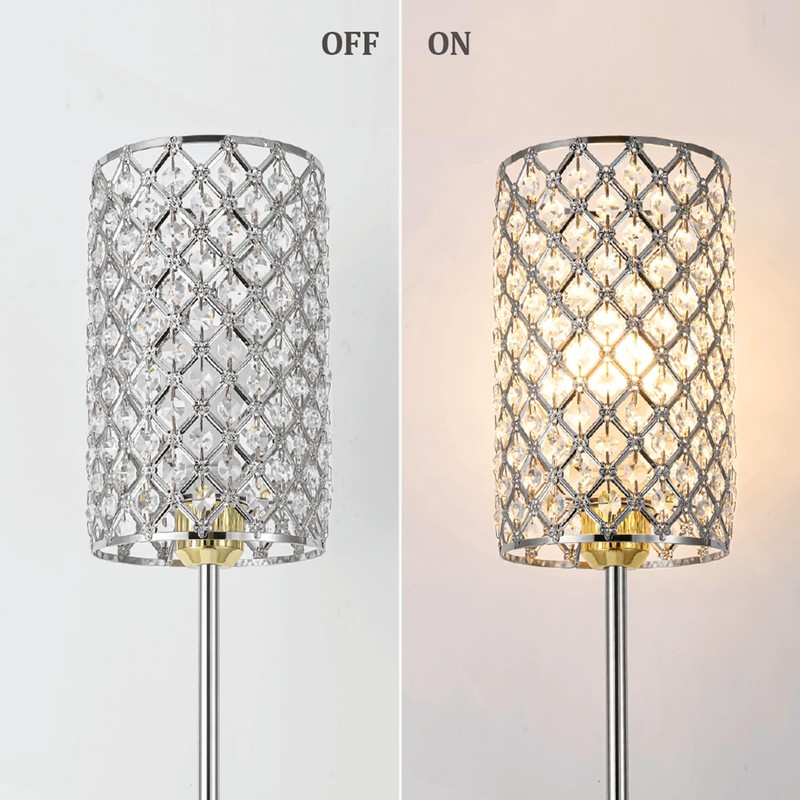EMORLO Crystal Floor Lamp with Remote Control, Smart Modern Silver