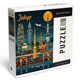 Lantern Press Tokyo, Japan, Retro Skyline, 1000 Piece Jigsaw Puzzle for Adults, Made in USA with Reference Poster