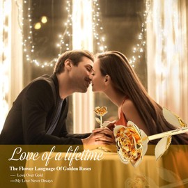ZJchao 24K Gold Rose for Her, Dipped Gold Rose Eternity Love Real Golden Plated Preserved Eternal Flower with Rose Stand Present for Wife/Girlfriend/Couple (Gold)