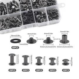MABAHON 100 Set Chicago Screws Book Screws 4/6/8/10/12 mm Rivet Chicago Binding Screws Nails Rivets Chicago Button Screw Rivets for Leather Belt DIY Decoration Glossy Black