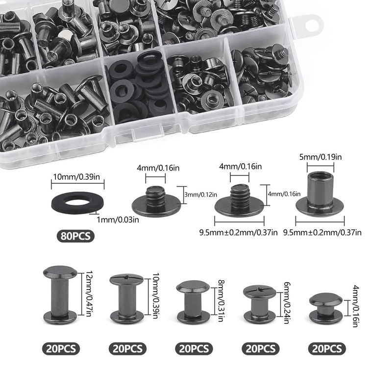 MABAHON 100 Set Chicago Screws Book Screws 4/6/8/10/12 mm Rivet