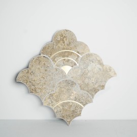 COLAMO Luxury 10PCS Peel and Stick Backsplash,Faux Stone Mix Metal Golden Smart Adhesive Tile,Stick on Arabesque Geometric Waterjet,Accent Wall Mosaic Tile for Kitchen,Bathroom(Beige Limestone)