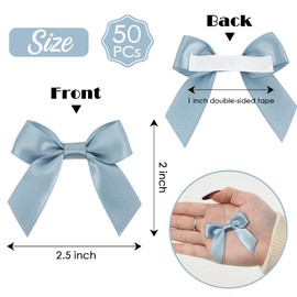 AIMUDI Dusty Blue Satin Ribbon Bows 2" Self Adhesive Satin Bows for Gift Wrapping Premade Ribbon Bows with Double-Sided Tape for Making Crafts Baby Shower Birthday Party Wedding Decorations, 50 PCs