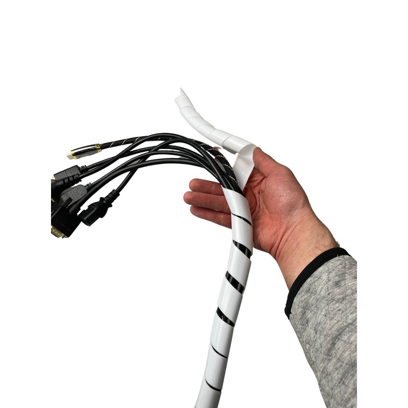 On1shelf® Cable Tidy Spiral Wrap, White- 19mm (5m)