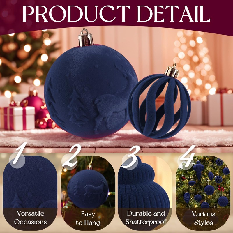 Velvet Hanging Ball Ornaments Set for Christmas Tree