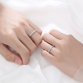 ANAZOZ 2 x Engagement Rings I Love You Engraving 925 Sterling Silver Open Wedding Rings for Him and Her, Zirconia Crystal Wedding Rings Pair Price Adjustable Ring, Sterling Silver, Cubic Zirconia