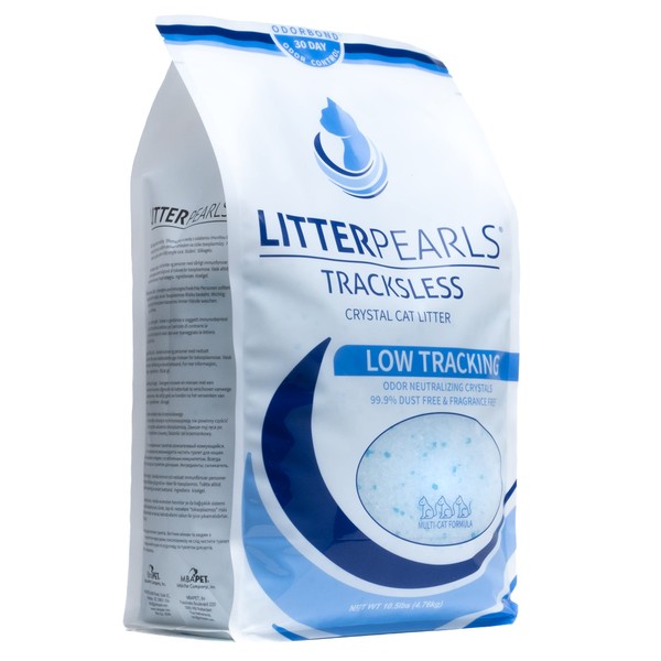 Litter Pearls Tracksless Unscented Non-Clumping Crystal Cat Litter with Odorbond, 10.5 lb,White, Clear and Blue Crystals,635426