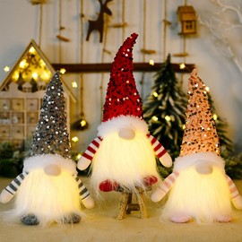 3 Pieces Christmas Gnome Illuminated, Christmas Decoration Gnome Doll, Santa Claus Figure Faceless Swedish Tomte Gnome Craft Set, Santa Figure Plush, Party Christmas Decoration Toy