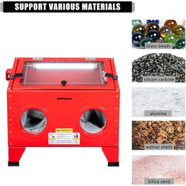 AutoForever 25 Gallon Bench Top Air Sandblasting Cabinet, 40-80 PSI Power Air Sandblasting with Blasting Gun & 4 Nozzle for Stain, Removal, Paint,Heavy Duty Steel Sand Blaster