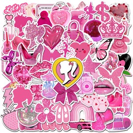 KASENSEN 70PCS BB Princess Stickers, Hot Pink Preppy Stickers for Water Bottle Laptop, Birthday Party Decorations Favors, Vinyl Waterproof Cute Stickers for Girls Teens Women