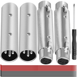 MKBKLLJY 4PCS XLR Male to Male XLR Female to Female 3PIN Coupler Adapter Gender Connector Kit Zinc Alloy Silver with Cable Tie Mini Phillips Screwdriver, for Amplifiers Speakers Microphone