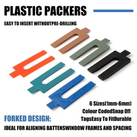 100pc Plastic Packers Assortment - 1mm to 6mm Shims, Spacers for Flooring, Window, Wall Leveling & Construction, Support Shims for Precise Adjustments