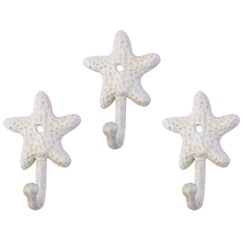 TOPBATHY 3pcs Wall Hooks Sea Star Shape Wall Mounted Decorative