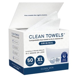 Clean Skin Club Clean Towels XL®, toalla facial 100% USDA Biobased, toalla facial desechable, aceptada por Eczema Association, toallitas secas removedoras de maquillaje, ultra suaves, 1 paquete, 50
