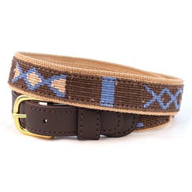 A Tail We Could Wag Cotton & Leather Belt - Handmade Guatemalan Cotton Weave with Colorful Patterns & Solid Brass Buckle | Block Island | Coffee, 34"