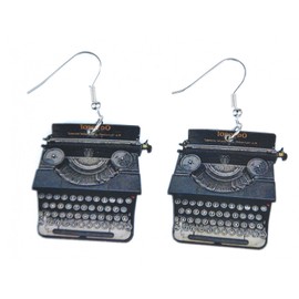 Miniblings Typewriter Earrings Writing Vintage Script Laser Cut Wood