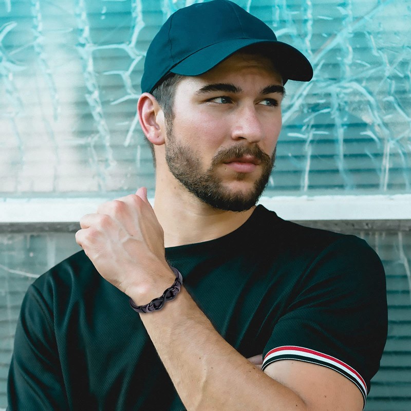 feilok Men's Bracelet Stainless Steel Genuine Leather Bracelet Men's Infinity