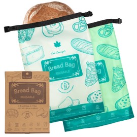 Bread Bags for Homemade & Sourdough Bread Loaf, 2 Pack Reusable Bread Bags, Freezer Safe, Breathable Fabric, Zip & Clip Locking
