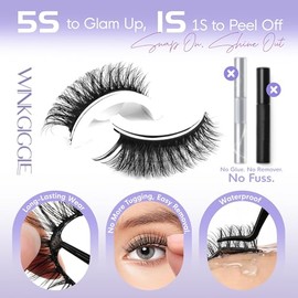 Self Adhesive Eyelashes Natural Look,Pre Glued No Glue Needed Reusable Press On Lashes False Eyelashes Wispy with Tweezer of Replacement Adhesive Stri