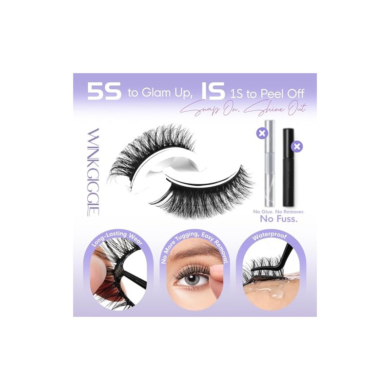 Self Adhesive Eyelashes Natural Look,Pre Glued No Glue Needed Reusable