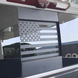 Alicatong Fits Chevy Silverado and GMC Sierra 2019-2022 2023 2024 2025 Rear Middle Back Sliding Window American US Flag Vinyl Decal, Matte Black 1PCS Solid